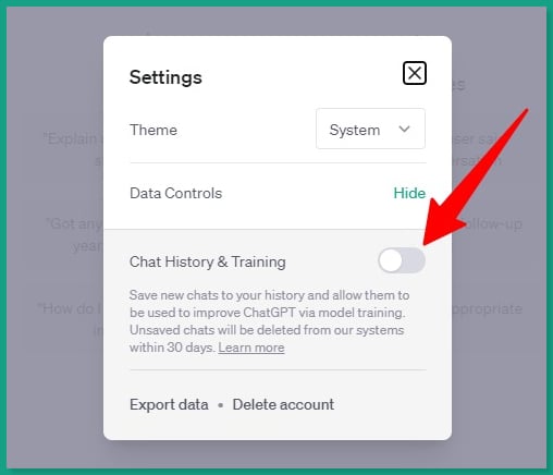 how to turn off chatgpt history