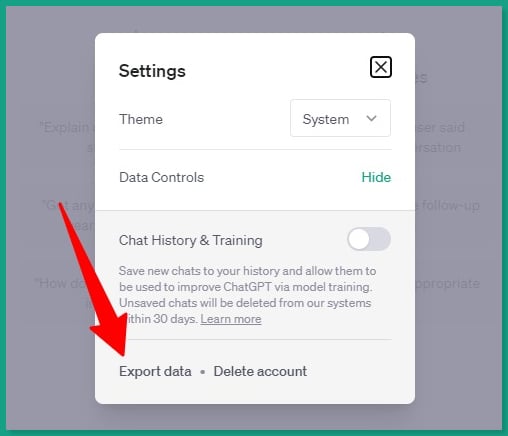 how to export data in chatgpt